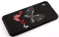 Силиконов гръб ТПУ за HTC Desire 816 черен със сива пеперуда